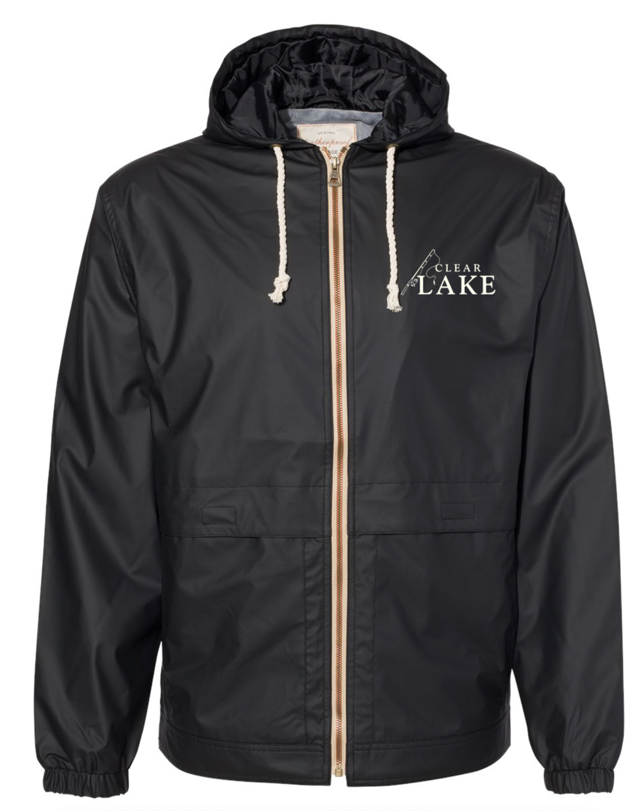 "Clear Lake Fishing" Hooded Rain Jacket Black